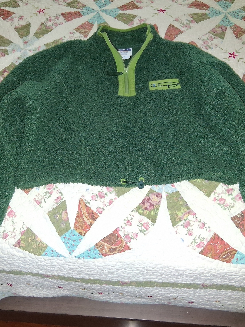 Champion Green Cropped Sherpa Quarter-Zip Pullover with Lime Trim